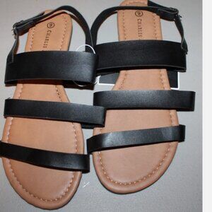 Black Sandals Flats Vegan Leather Shoes Charles Albert 9 NWT Buckle Strap